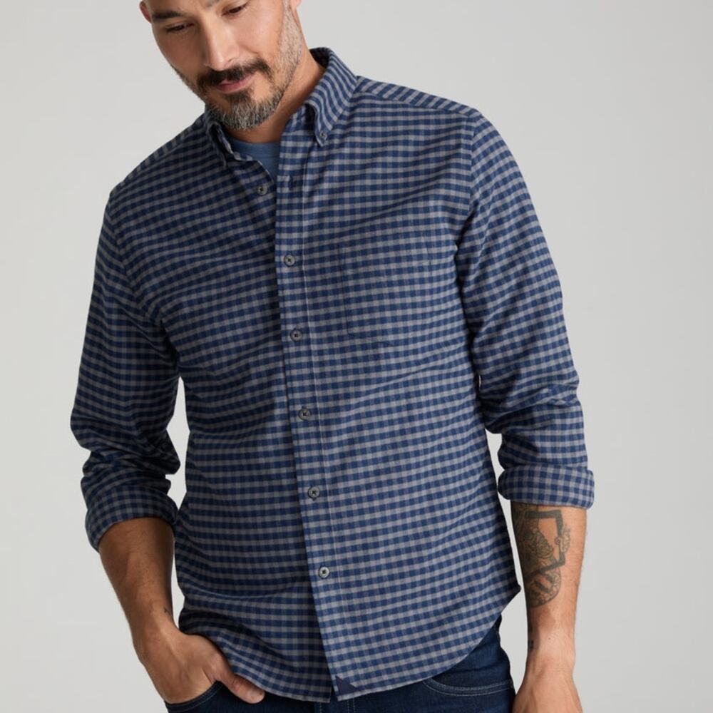 UNTUCKit Mens Wrinkle-Free Performance Flannel Bergstrom Shirt Blue Grey Gingham